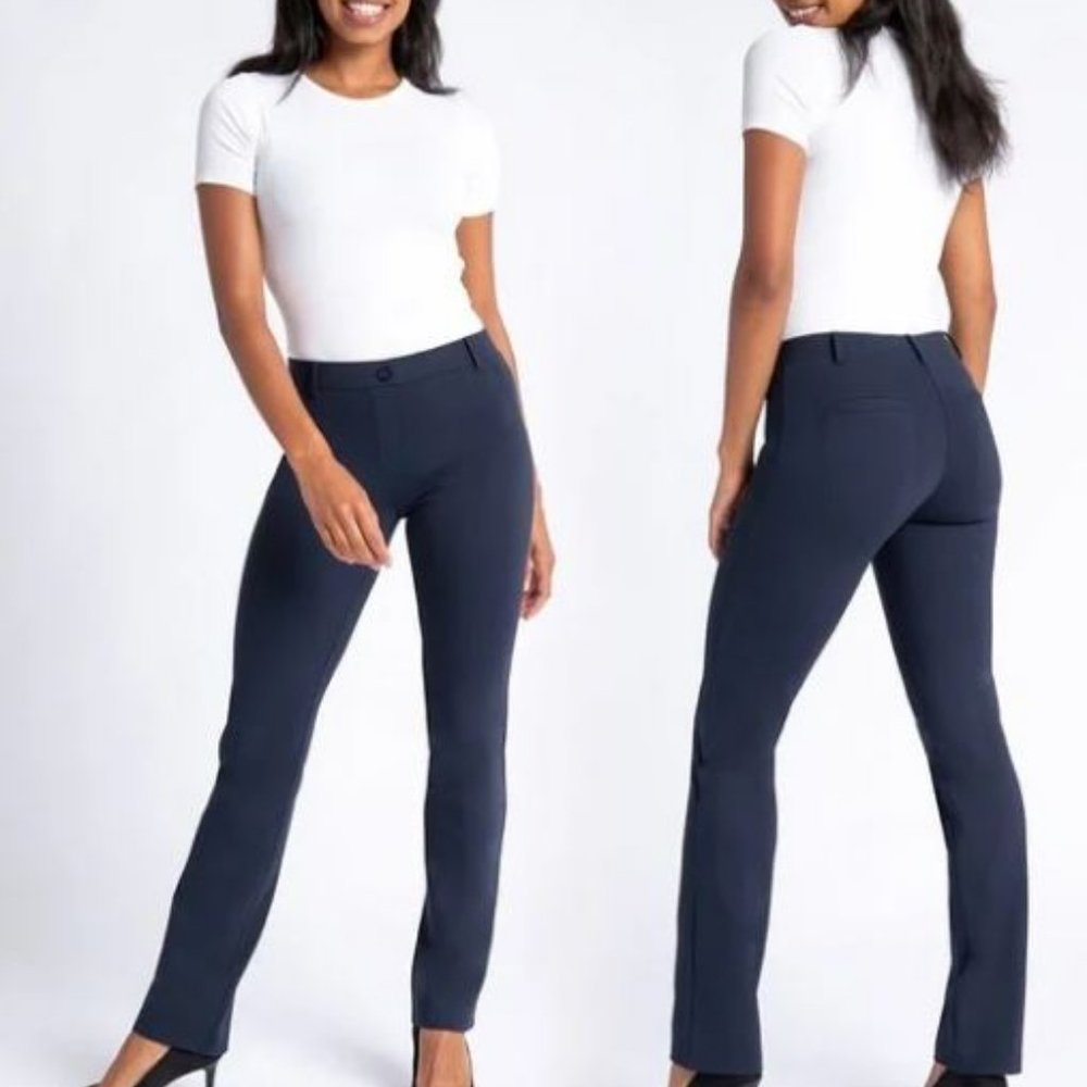 Betabrand Straight-Leg Classsic Dress Pant Yoga Pant in Navy Medium-Regular